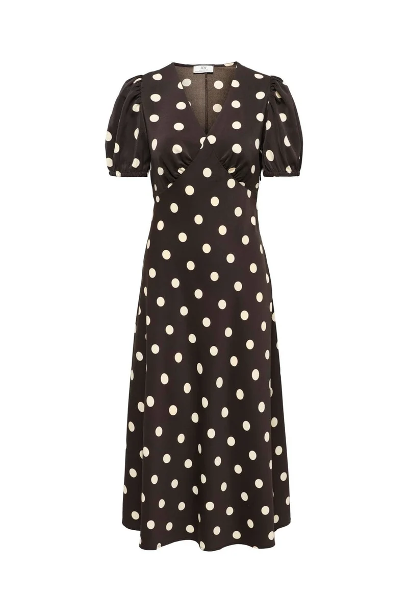 JDY - Jdyaya Life S/S Midi Dress Dia - 5064920 Chocolate Torte Whitecap Gray Dot