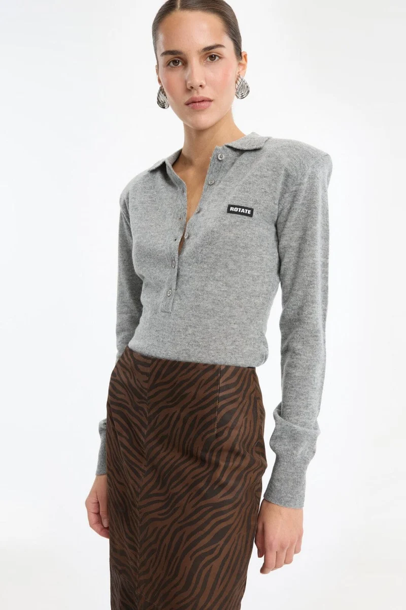 Rotate - Wool Longleeve Polo 1161811093 - 1093 Frost Gray