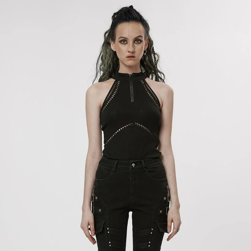 Punk Cutout Splice Mesh Linne för kvinnor