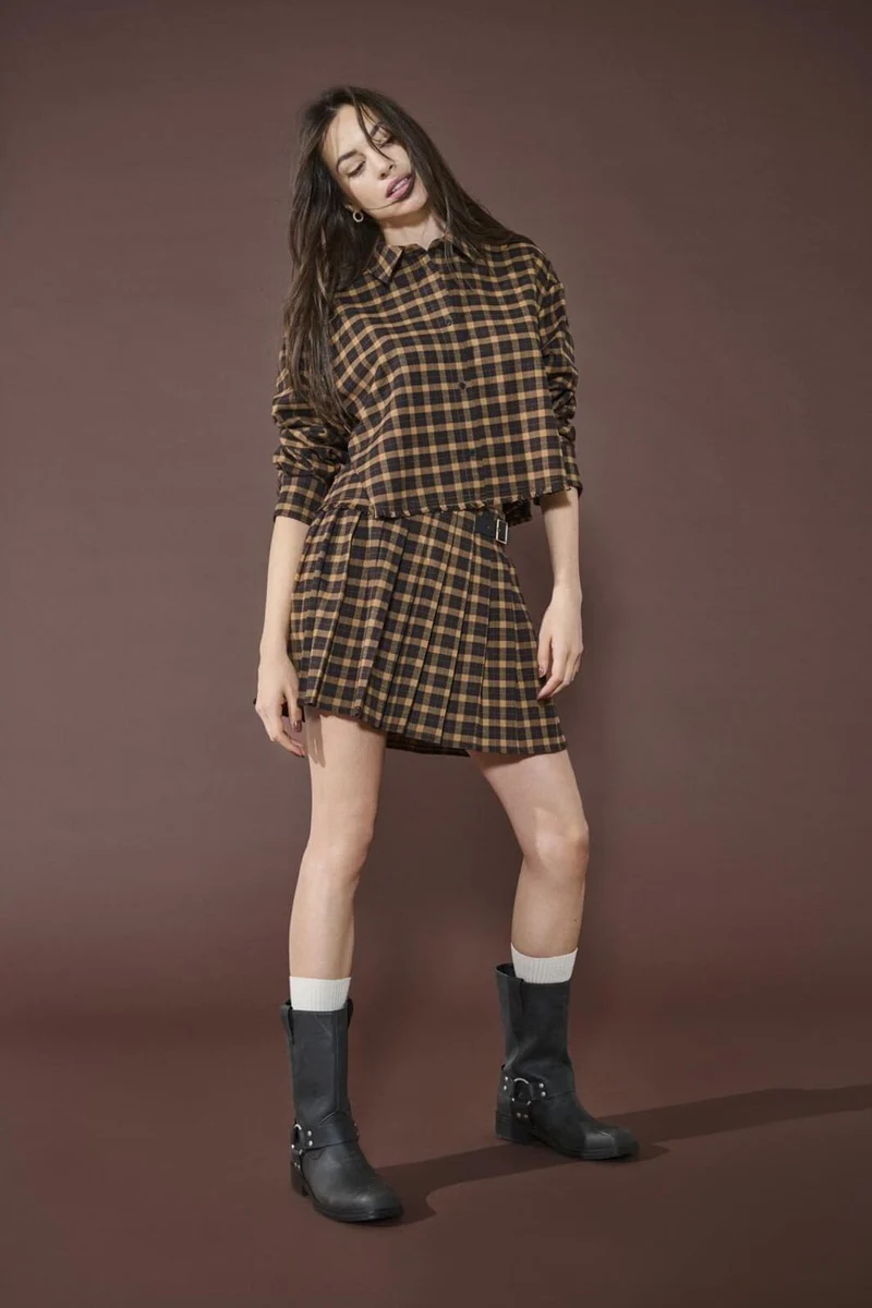 Only - Onlcat Life L/S Check Shirt - 4859341 Chipmunk Black Coffee