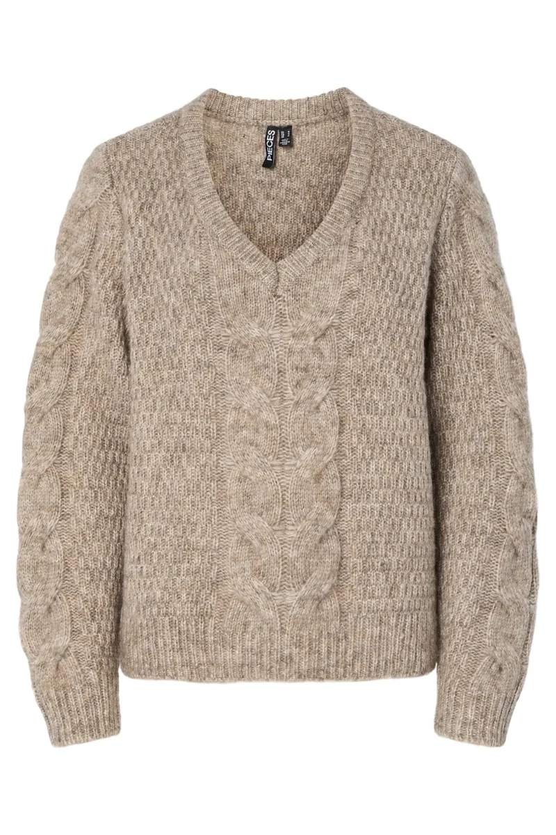 Pieces - Pcnina Ls V-Neck Knit - 4799695 Fossil
