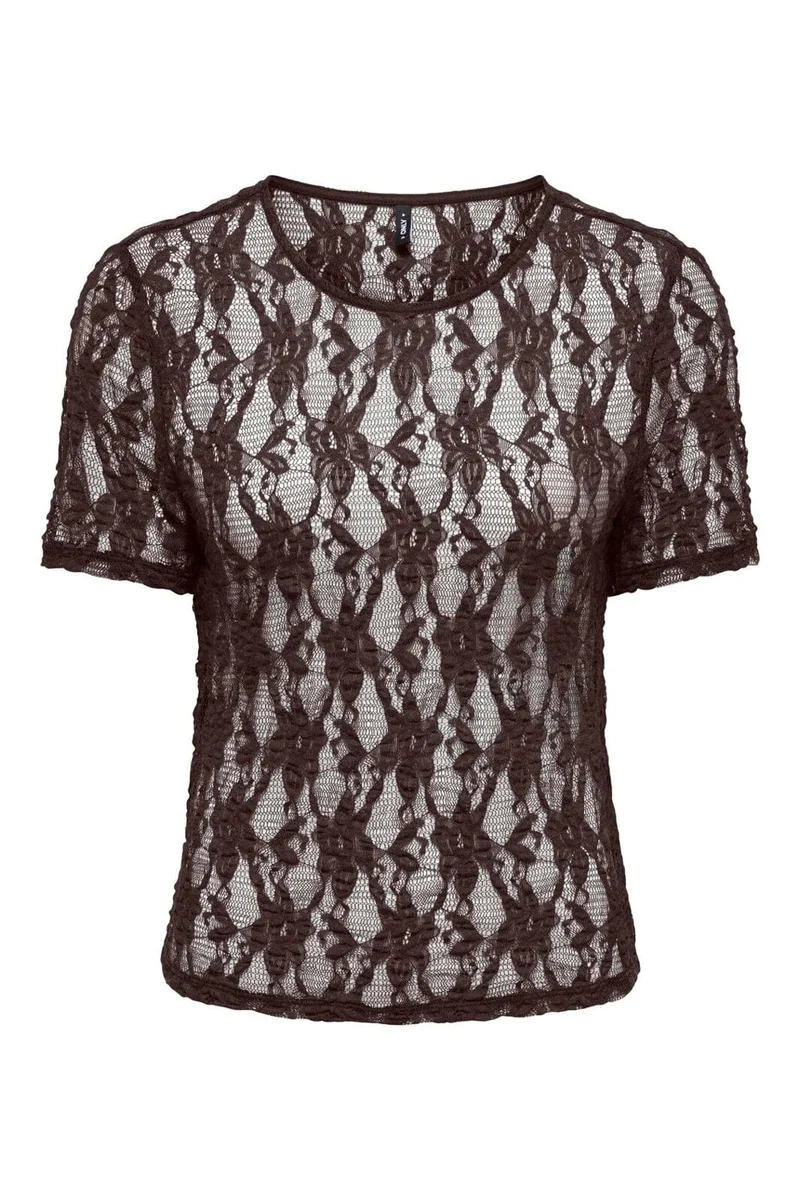 Only - Onlalba S/S Lace Top - 5170296 Seal Brown