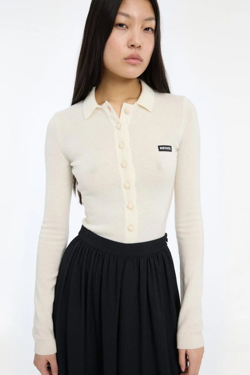 Rotate - Knitted Polo Top 116680857 - 857 Egret