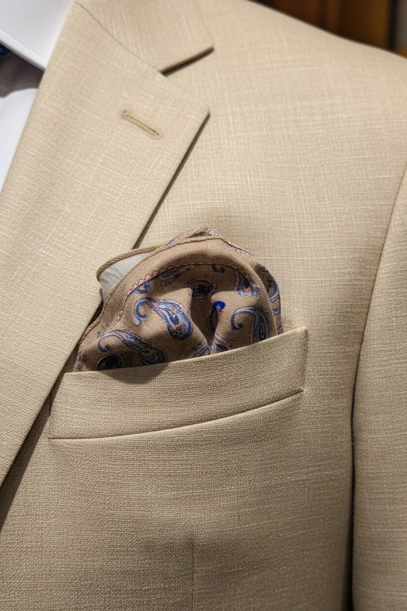 STHLM KRAVATT Handkerchief Linen Paisley - Light Brown