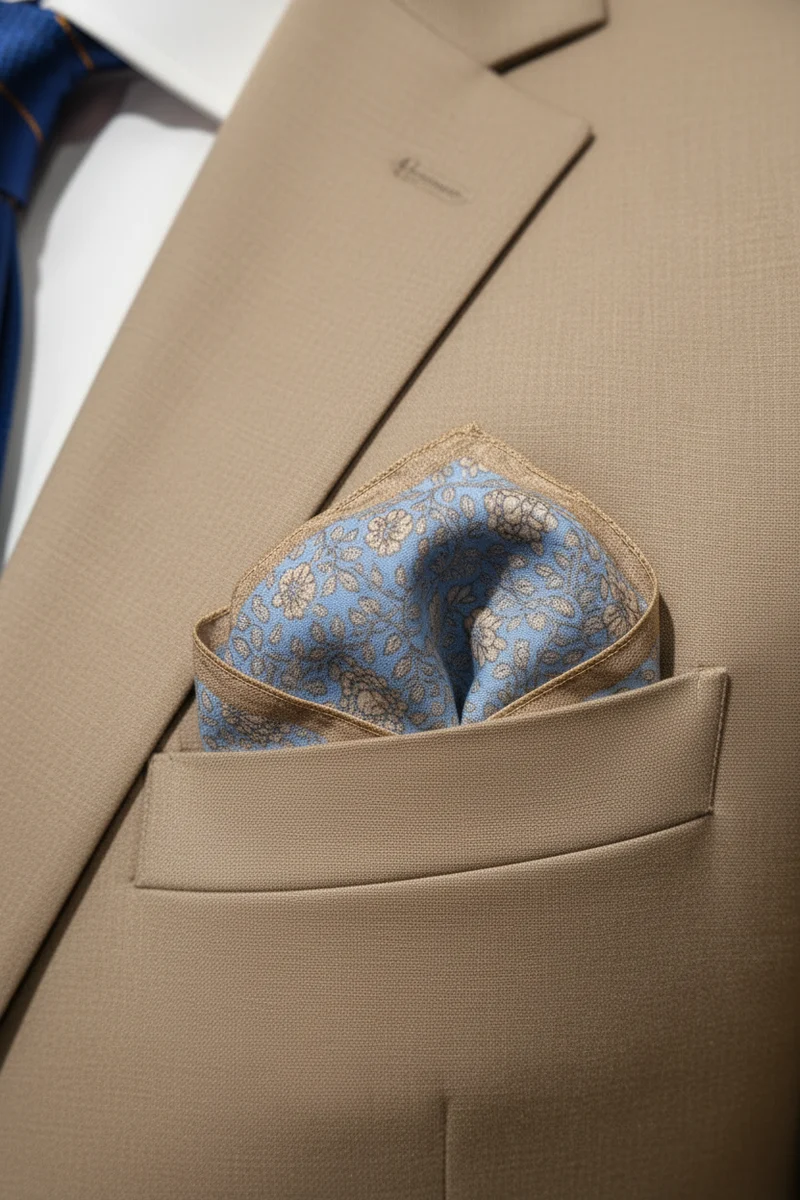 STHLM KRAVATT Handkerchief Linen Floral - Blue/Beige