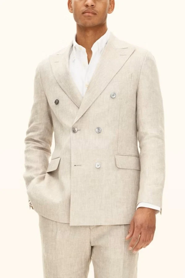 OSCAR JACOBSON Regular Fit Linen DB Suit - Beige