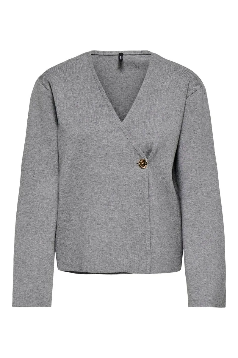 Only - Onljing Ls Vneck One Button Cardi Knt - 5088616 Medium Grey Melange Gold Button