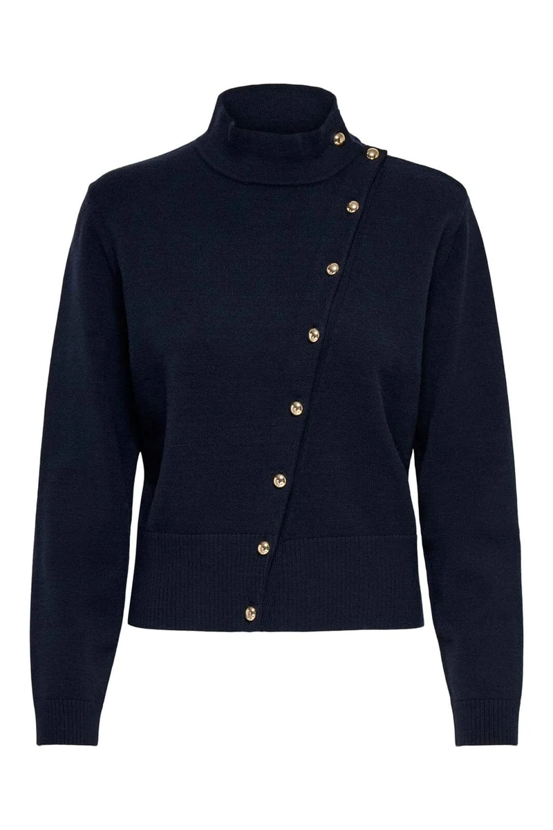 Only - Onlmio Ls Mockneck Utility Assym Knt - 5252816 Night Sky Gold Button