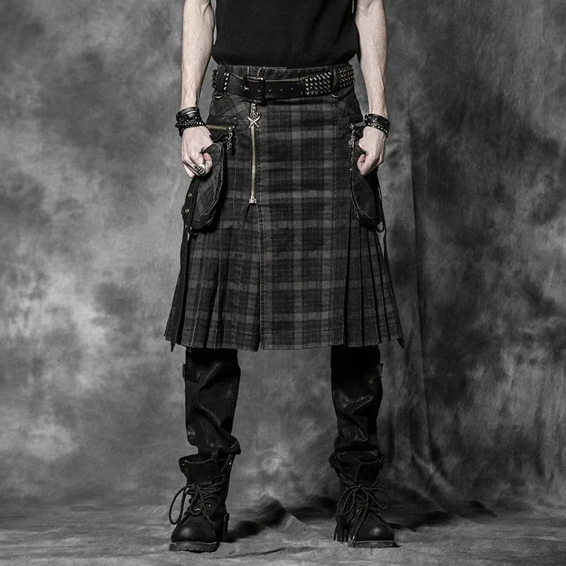 Punk plisserad kilt för män med skallficka
