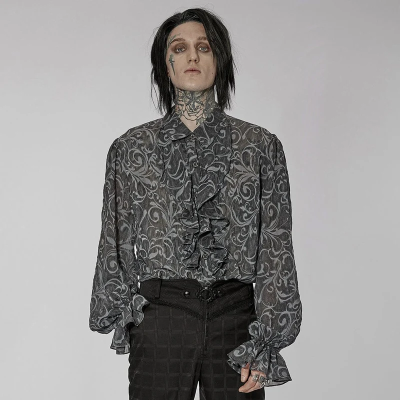 Gothic puffärm präglad ruched shirt för män