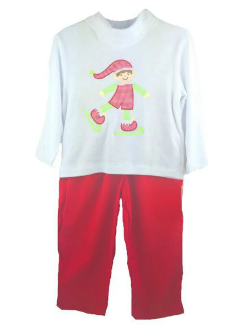 Petit Ami Toddler Boys Christmas Outfit Elf Applique