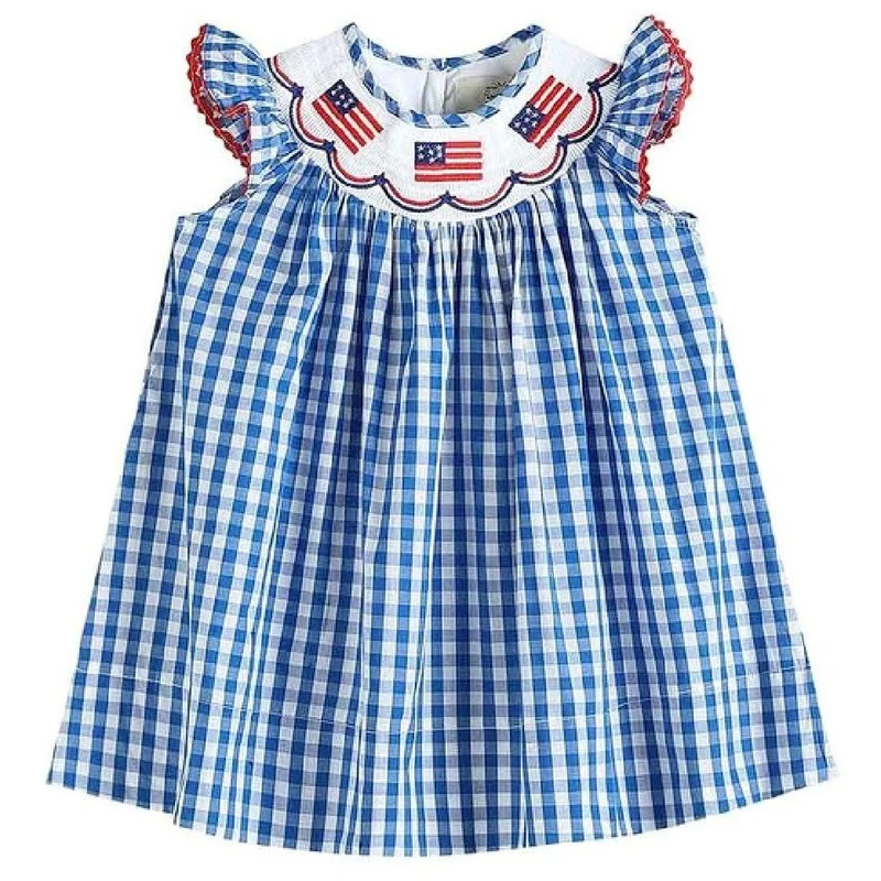 Patriotic Girls Dress - Smocked Flag Dress
