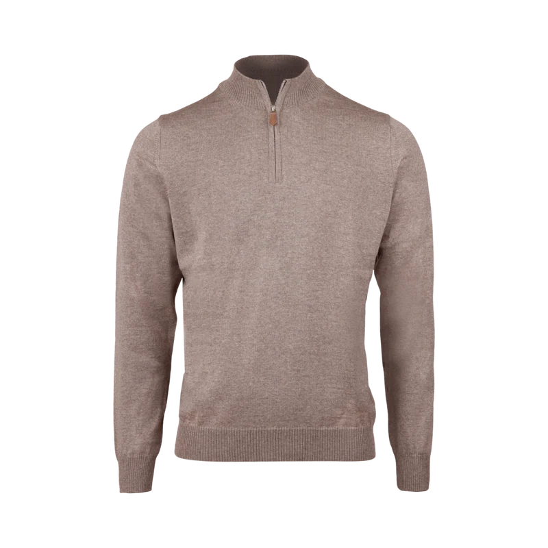 Pullover Knitted Half Zip - Light Brown