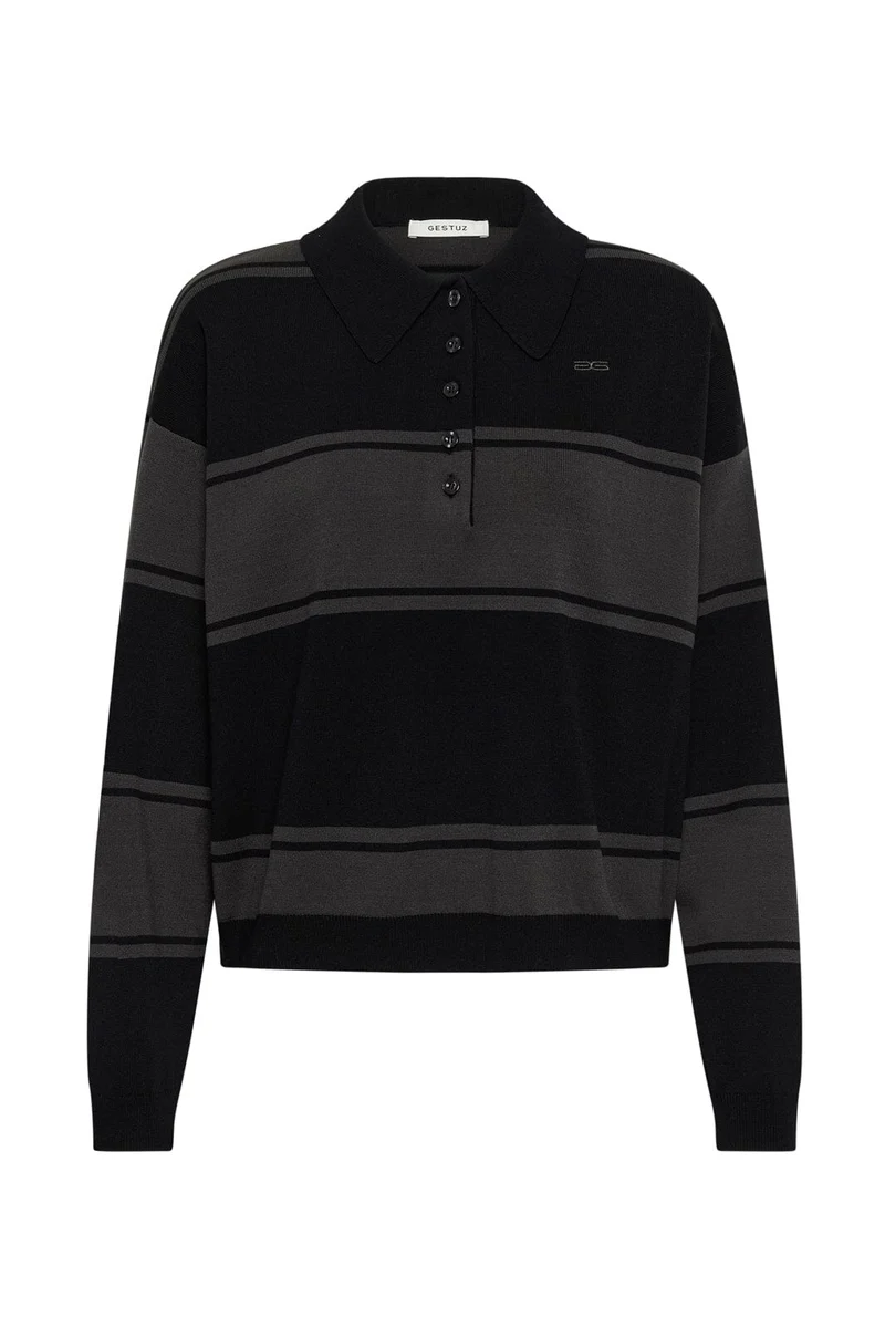 Gestuz - Gzsilda Polo Pullover 10911513 - 109930 - Black/Raven Striped