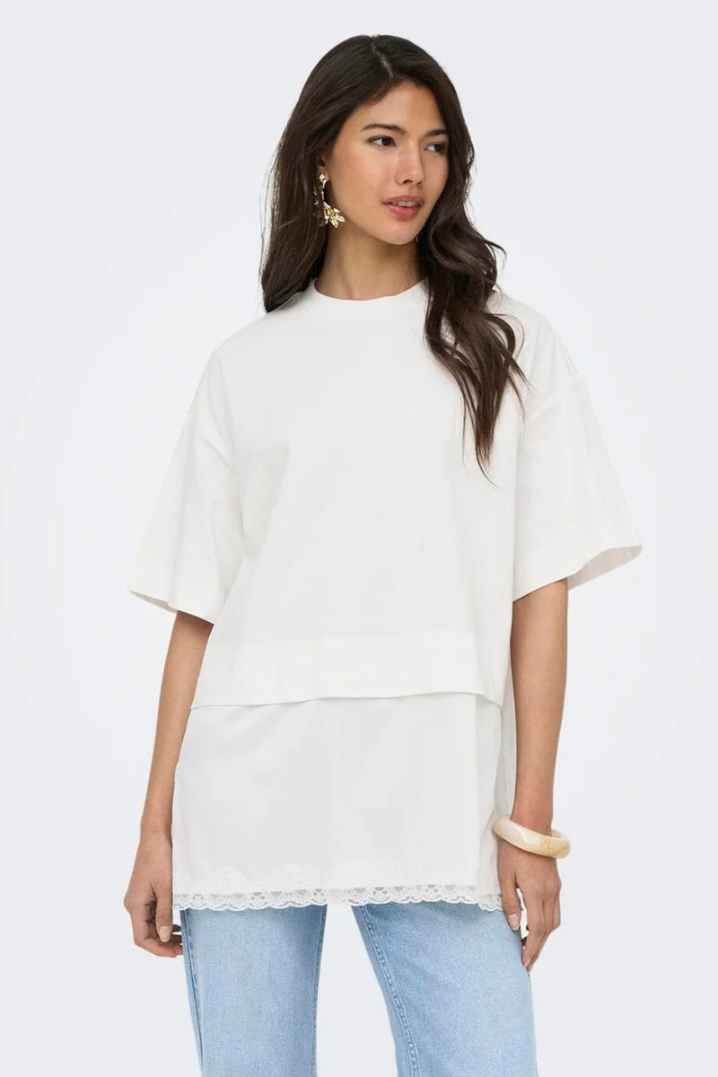 Only - Onlmexa S/S Tee Lace Top - 5122056 Cloud Dancer