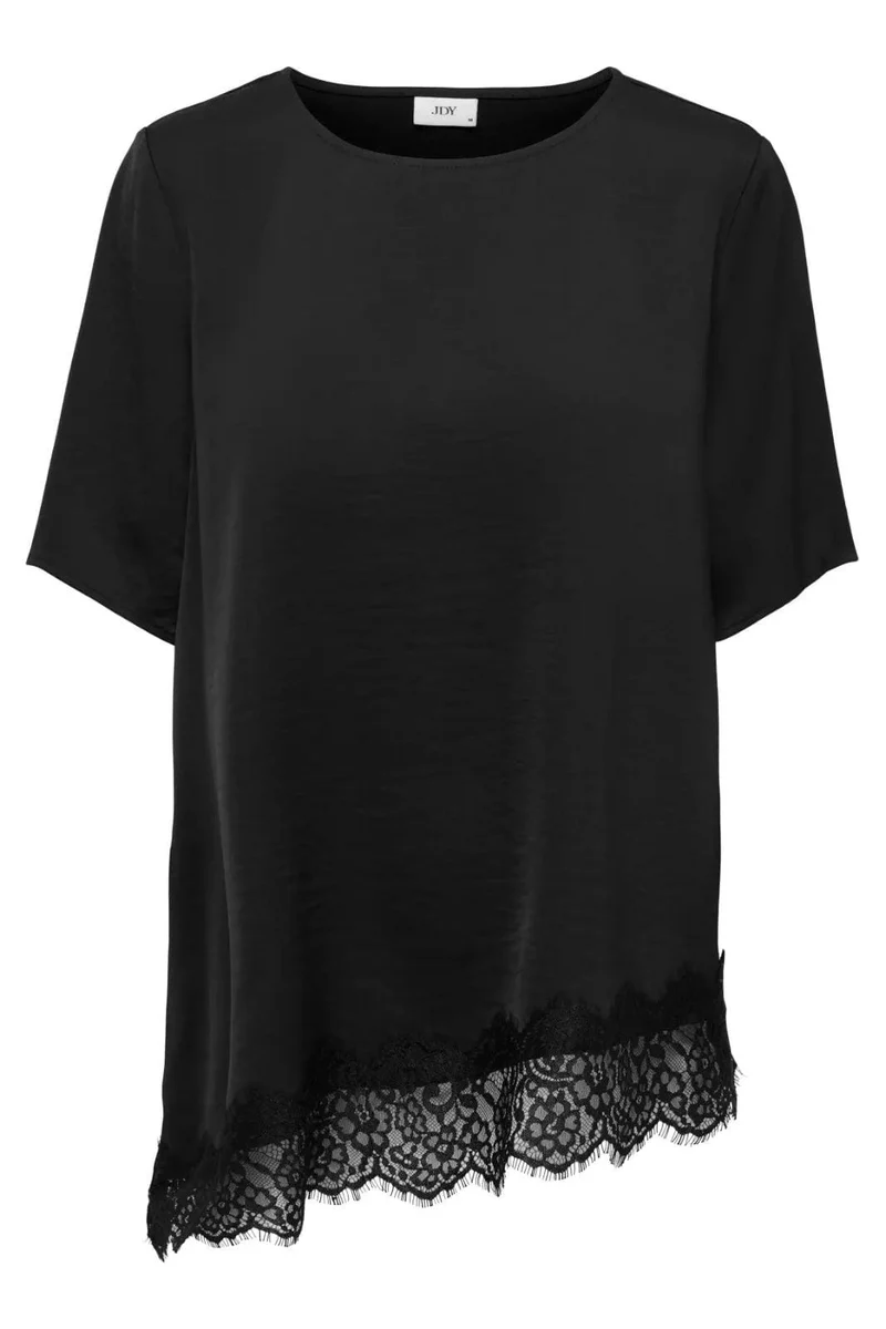 JDY - Jdyurba S/S Assymmetric Top - 5151513 Black With Black Lace