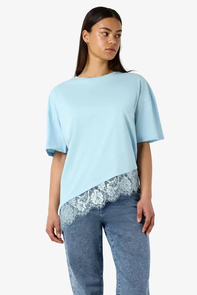 Noisy May - Nmeasy Lace Detail S/S T-Shirt /Tnt - 5141561 Cerulean Dtm Lace