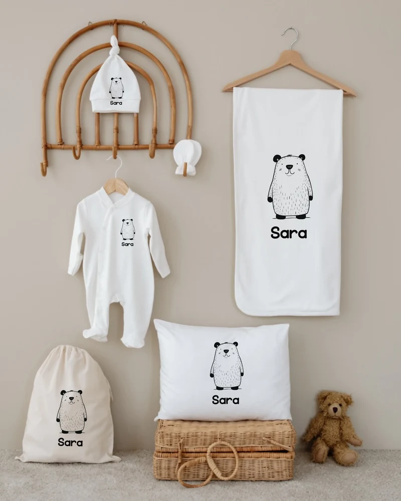 Minimalistische dieren - Gepersonaliseerde 6-delige Newborn Cadeauset met Naam
