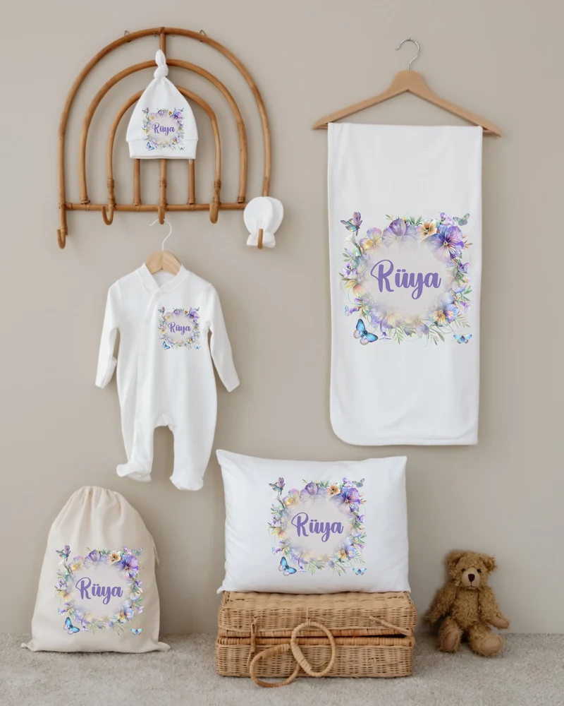 Bloemen - Gepersonaliseerde 6-delige Newborn Cadeauset met Naam