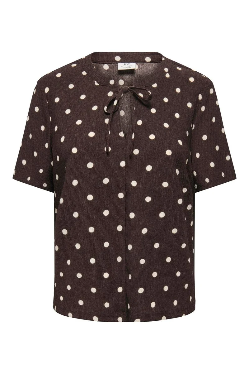 JDY - Jdydebbie Ss V Neck Top Dia - 5058910 Coffee Bean Sandshell Dot