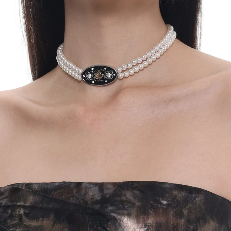 Gothic Rose Pearl Layered Choker för kvinnor