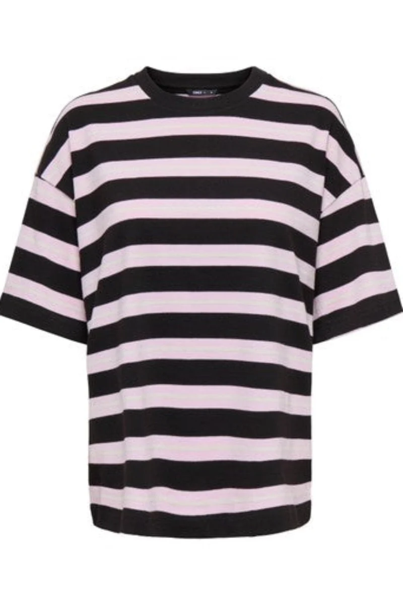 Only - Pglisa Stripe S/S Top - 5236444 Black Bean Pink Lady/ White Stripes