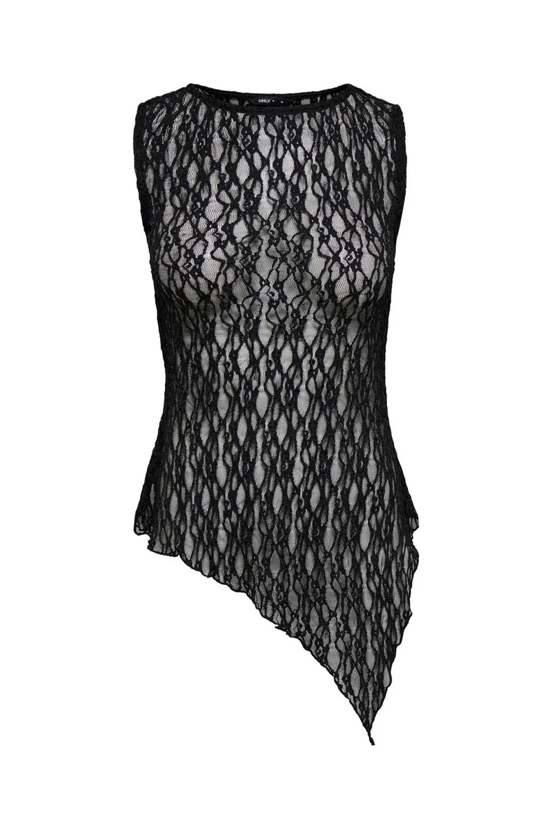 Only - Onlliva S/L Asymmetric Lace Top - 5163398 Black