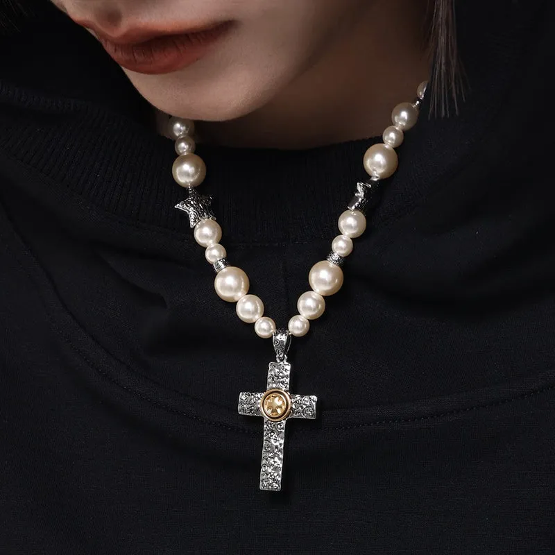Punk Cross pärlhalsband för kvinnor