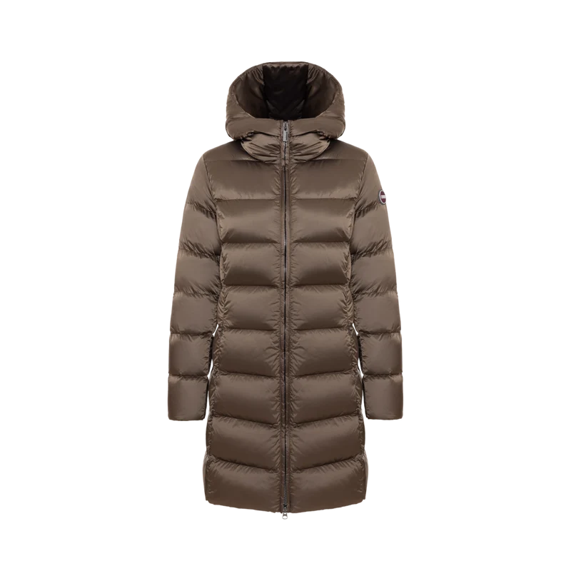Ladies Long Down Jacket with Hood - Dark Yam