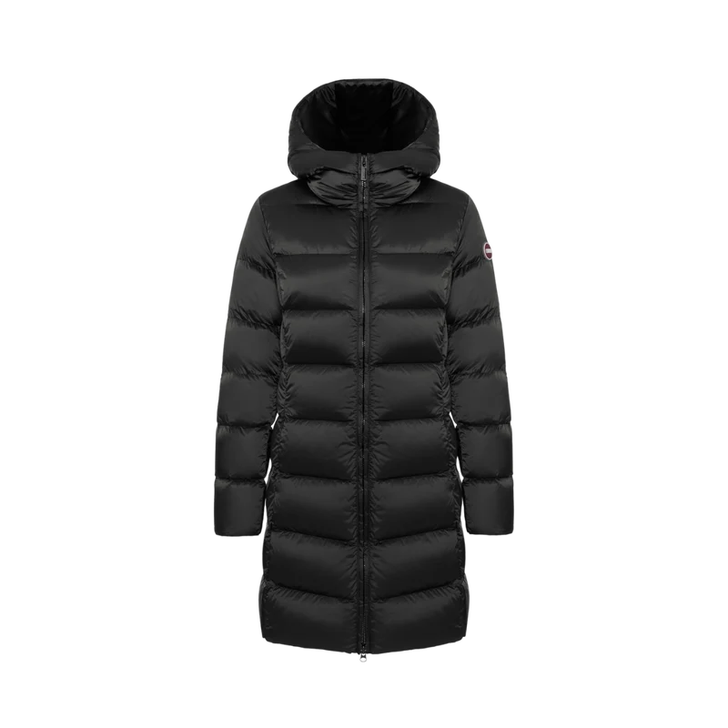 Ladies Long Down Jacket with Hood - Black