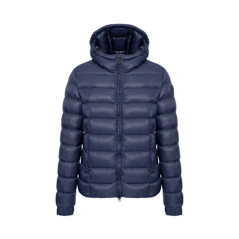 Mens Glossy Hooded Down Jacket - Navy