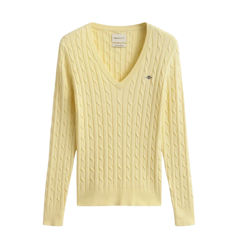 Stretch Cotton Cable V-Neck - Vanilla Yellow