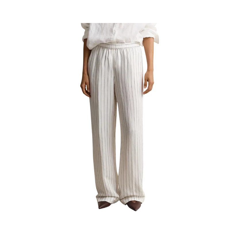 Striped Linen Blend Pull On Pants - Eggshell