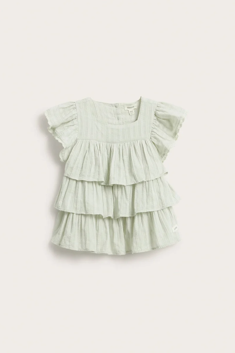Kids green woven blouse with frills