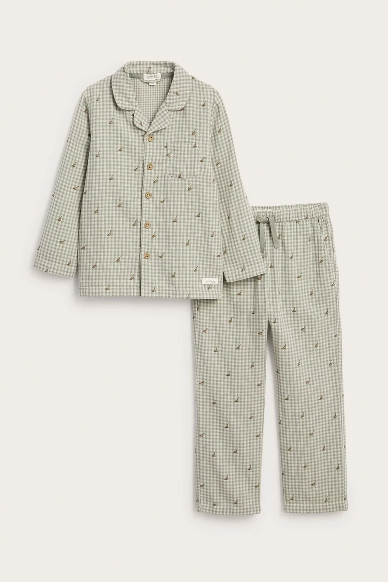 Kids checked pyjama with dinosaurs