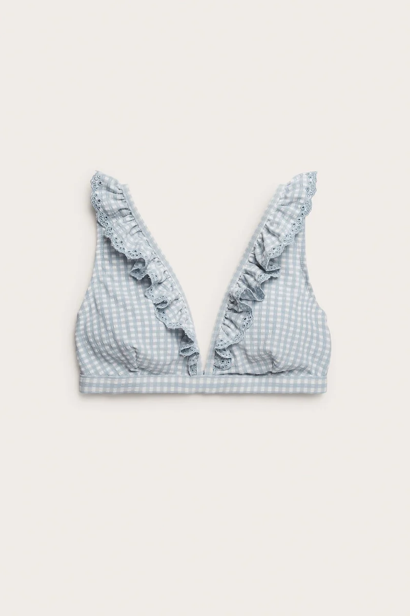 Women's blue checkered bikini top