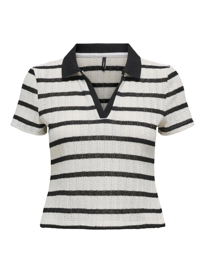 Only - Onlhalia S/S Collar Top Box - 4774256 Cloud Dancer Black