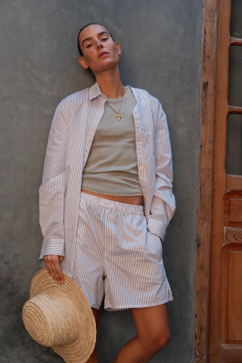 H2O - Rønne Essential Pajamas Shirt L/S 101018-2 - 7043 - White/Brown
