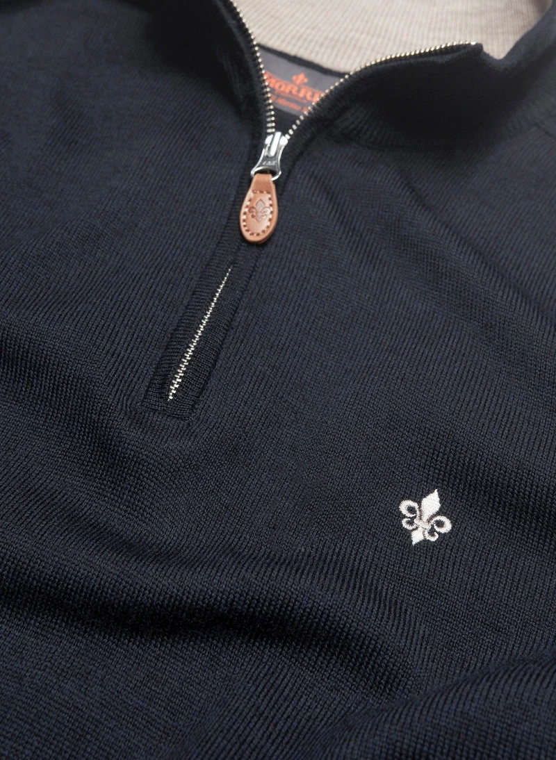 MORRIS Merino John Zip - Navy