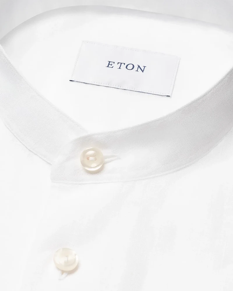 ETON Solid Linen Shirt Band Collar Slim - White