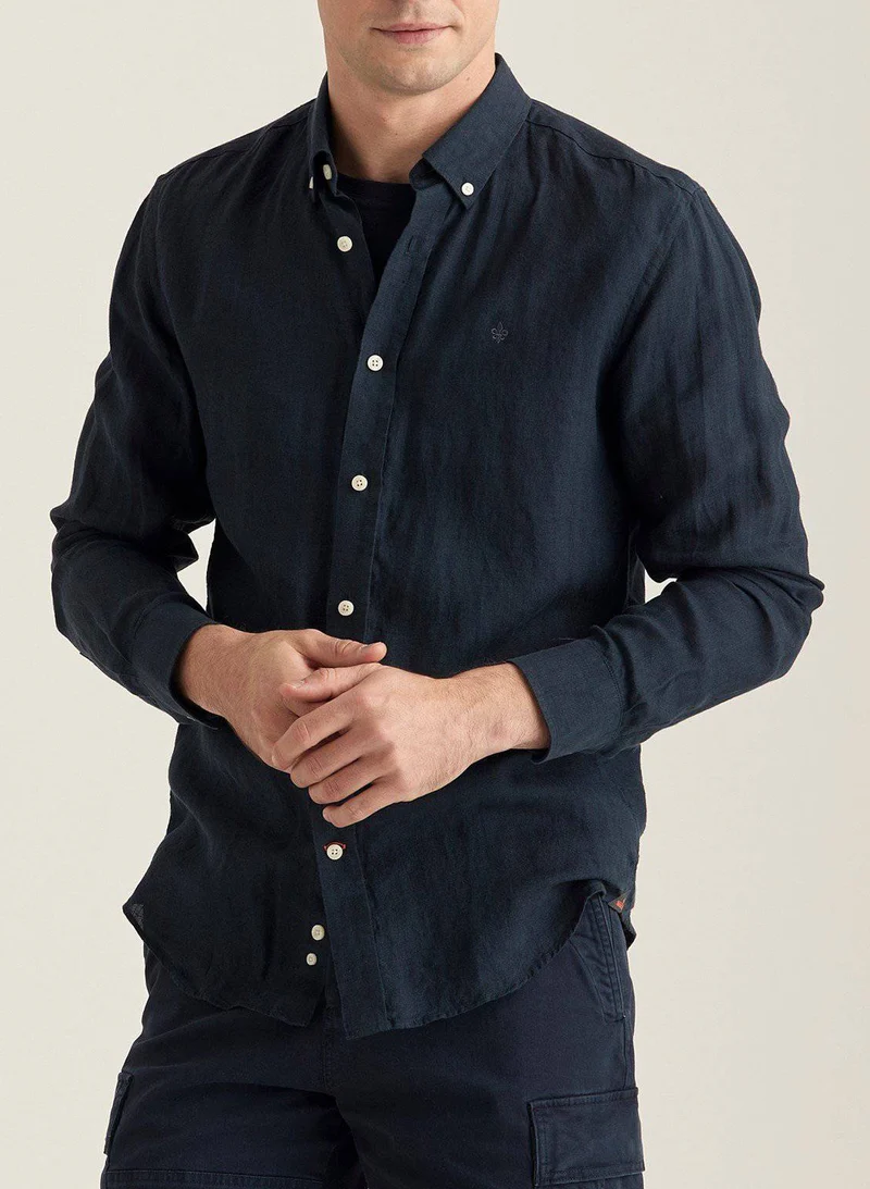 MORRIS Douglas Linen Shirt - Old Blue