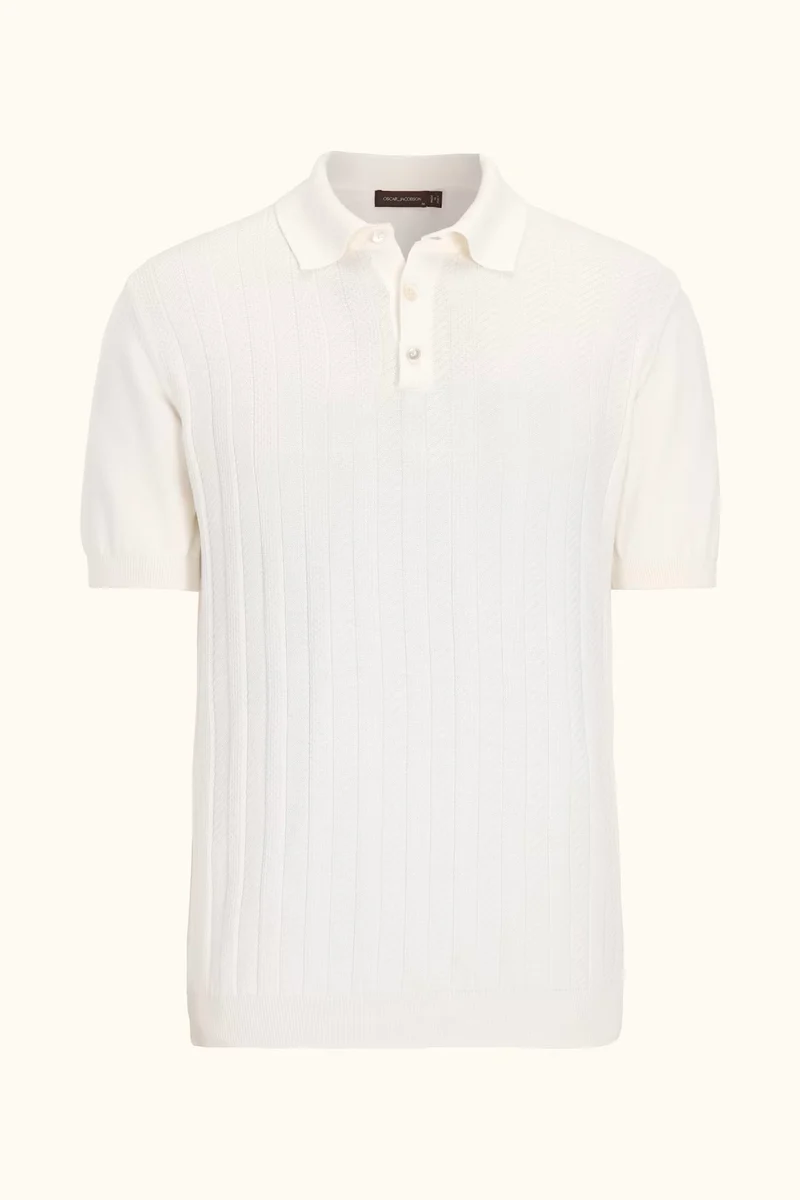 OSCAR JACOBSON Barto Knitted Polo Shirt - White