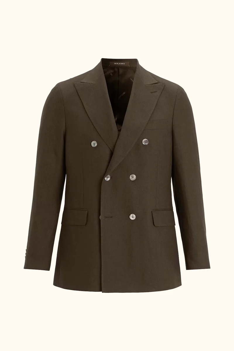 OSCAR JACOBSON Farris Linen DB Blazer - Brown