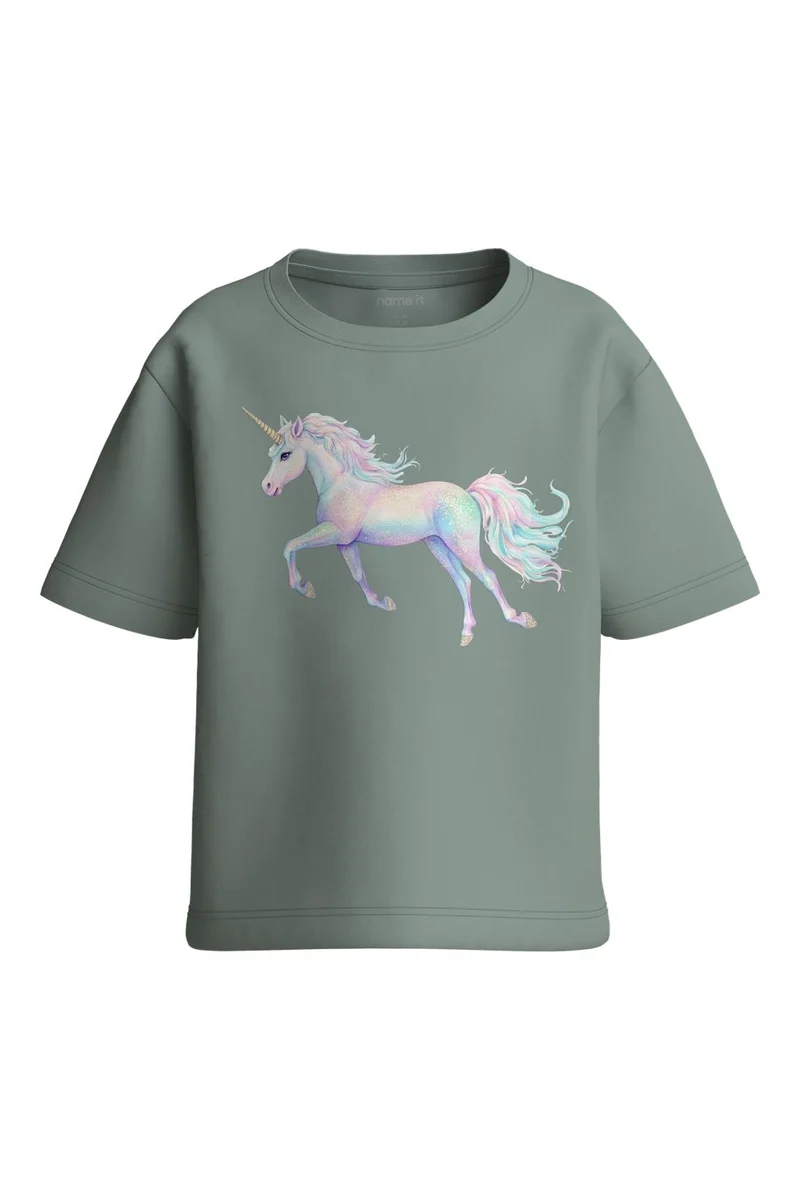 Name It - Nmfvotea Ss Nreg Top - 5088894 Green Milieu Unicorn