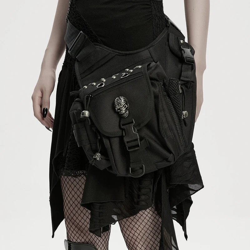 Unisex Punk Spänne Ögljor & Nitar Dödskalle Midje-Benväska