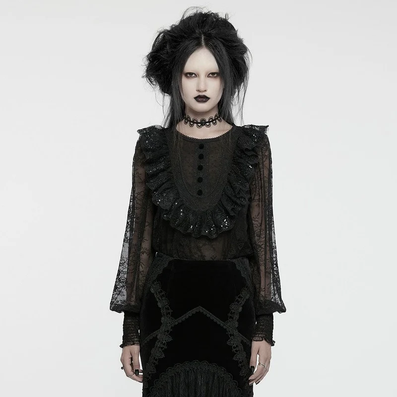 Gothic Lantern-ärm med volang spetsskjorta för kvinnor