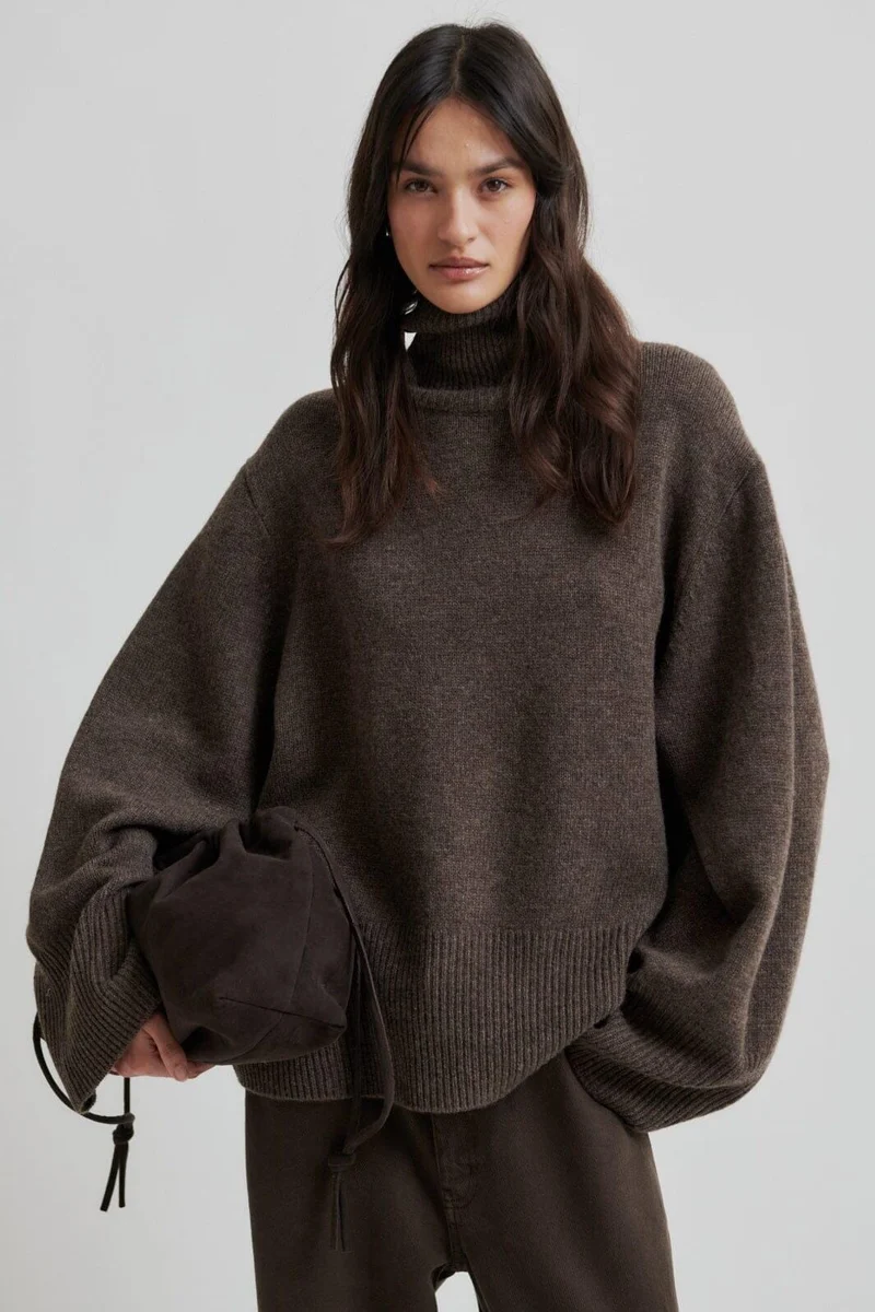 Second Female - Alpha Knit T-Neck 59195 - 6146 Dark Brown Melange