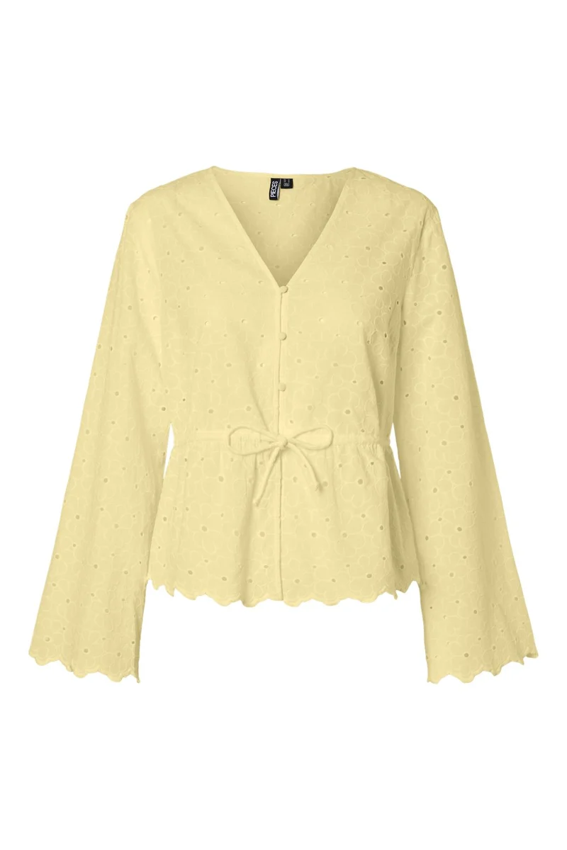 Pieces - Pcarmorine Ls Embroderi Top - 5035325 French Vanilla