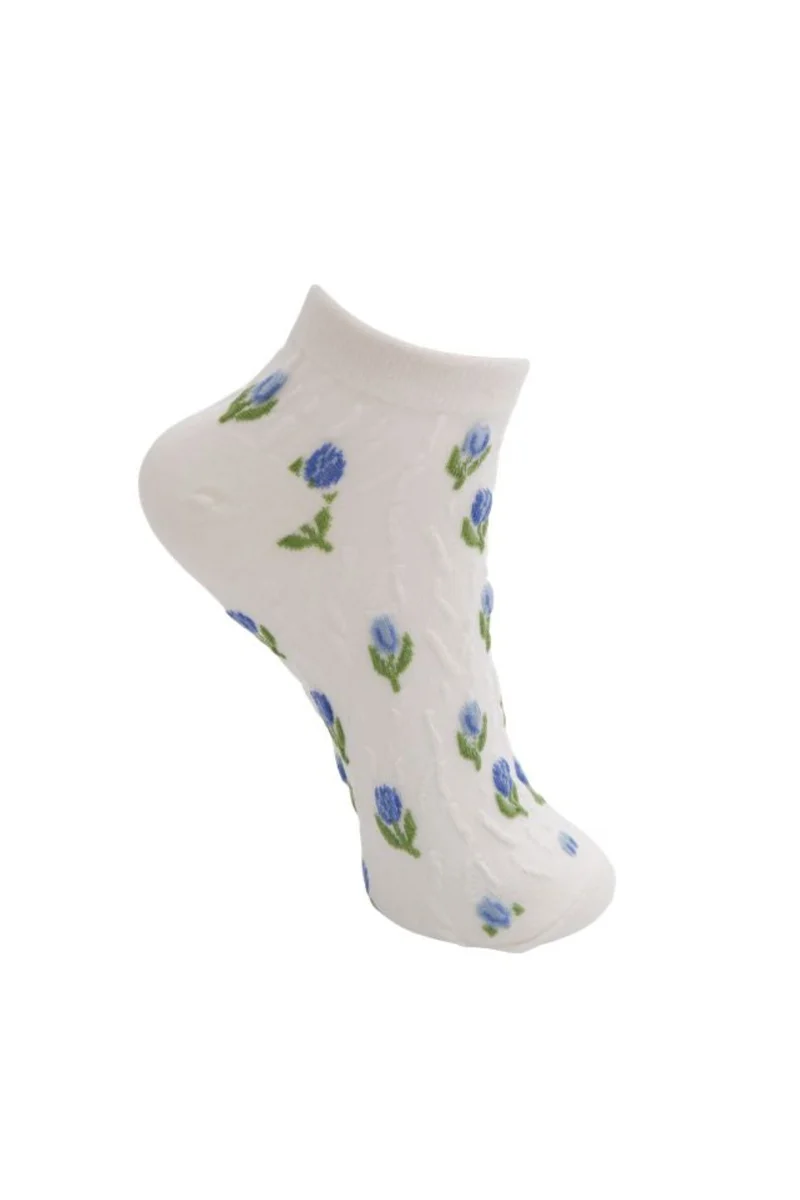 Black Colour - Bcphilomine Anclet Sock 8523 - Blue Flower