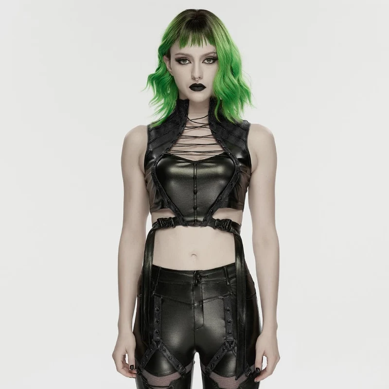 Dam Cyberpunk Nited Cutout Strappy Crop Top Svart